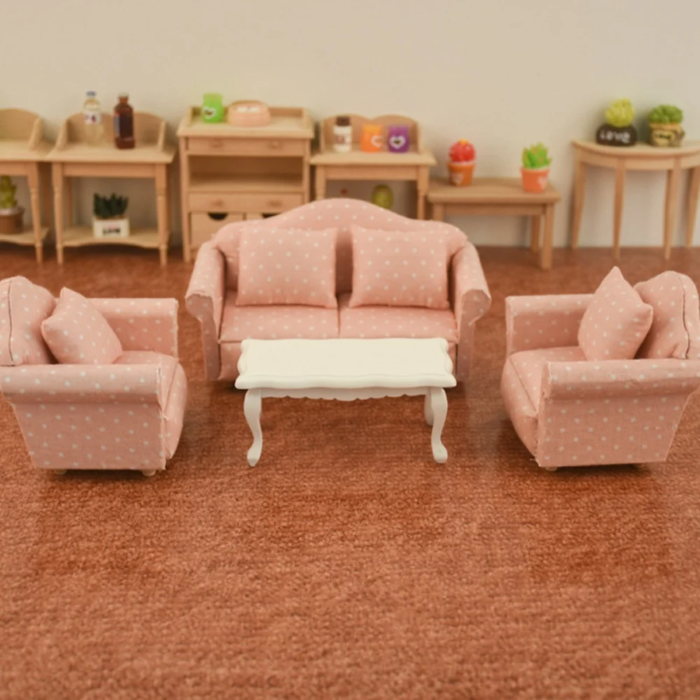 1:12 Scale Dollhouse Furniture Wooden Sofa Set Dollhouse Room Furniture Dollhouse Accessories