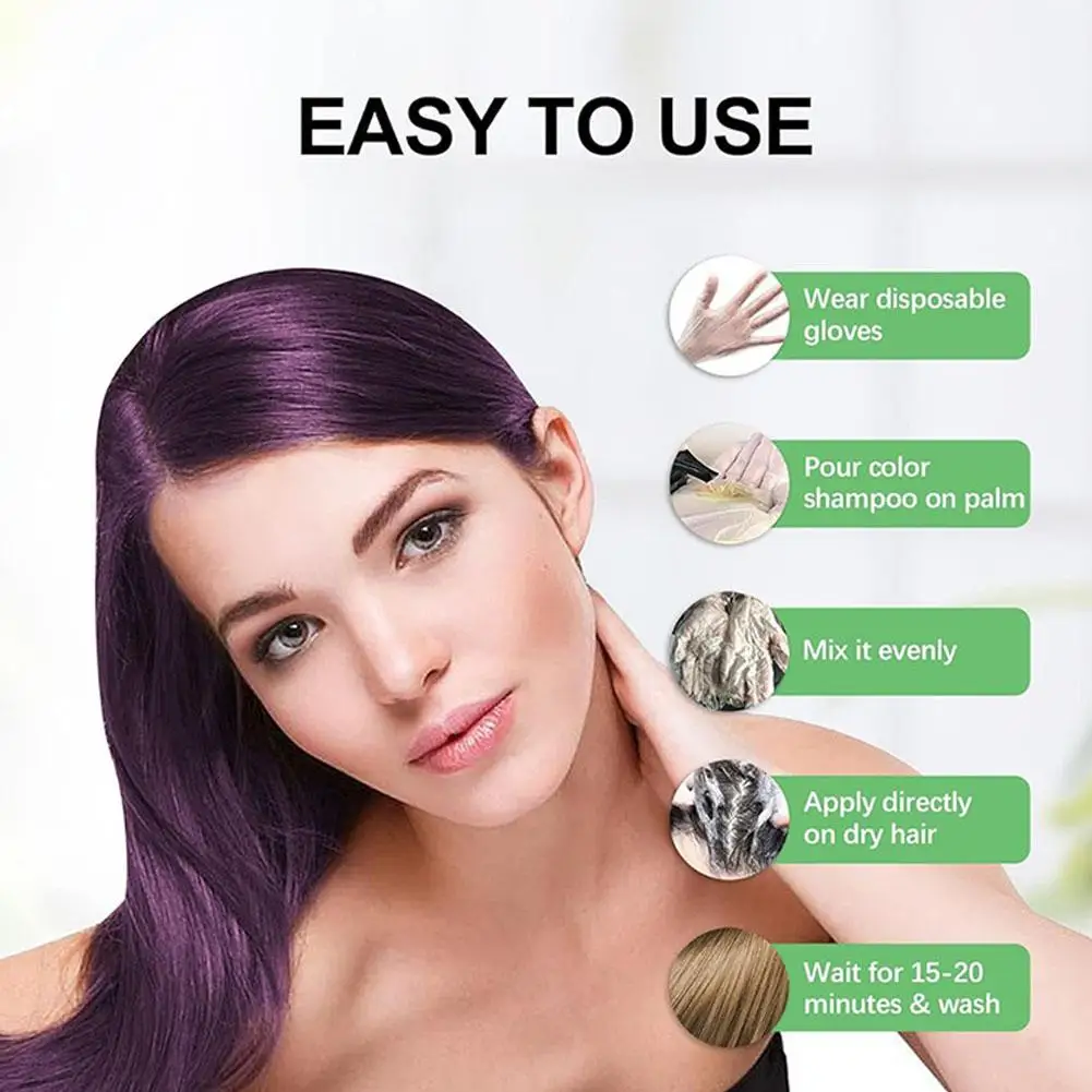 2026 Haarfärbeshampoo für graues Haar für Frauen und Männer, natürliches Haarfärbeset, semi-permanentes Haarfärbeshampoo, Schwarz, Braun, Lila, 200ml – Detail 6