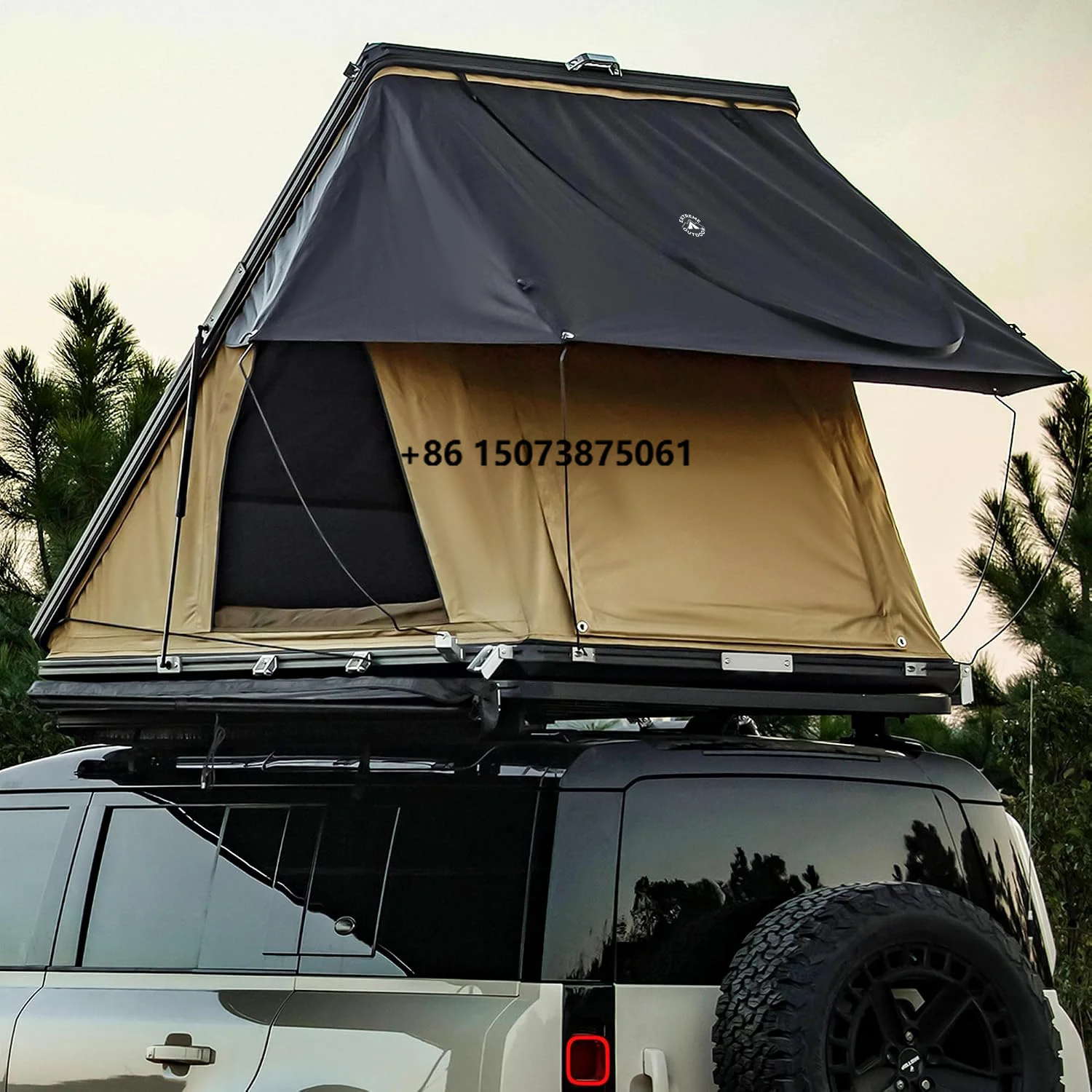 Hardshell Rooftop Tent, Roof Top Tent for 2-3 Person, with LED Light Strip, USB Charing Station, Aluminum Telescopic Ladder