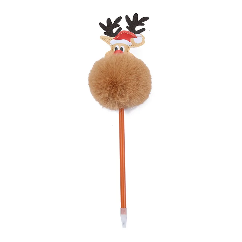 12 Pcs   Cartoon Plush Funny Christmas Reindeer Toy Ballpoint Pen/Creative Student Stationery/Holiday Children Party Gifts