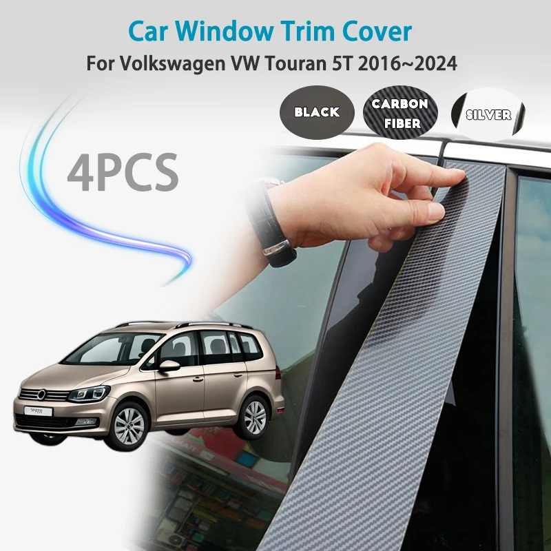 For Volkswagen VW Touran 5T MK2 2016~2024 Window Trim Cover Pillar B C Column Door Decal Stickers Gloss Middle column sticker