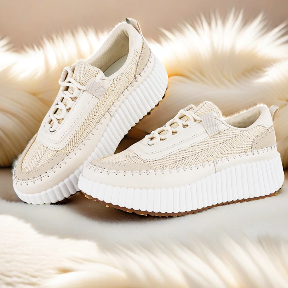 GIGIFOX Lace Up Platform Sneaker For Women Comfortable Wedge Casual Women shoes Fashion Chunky Sneakers Out door Walking Shoes