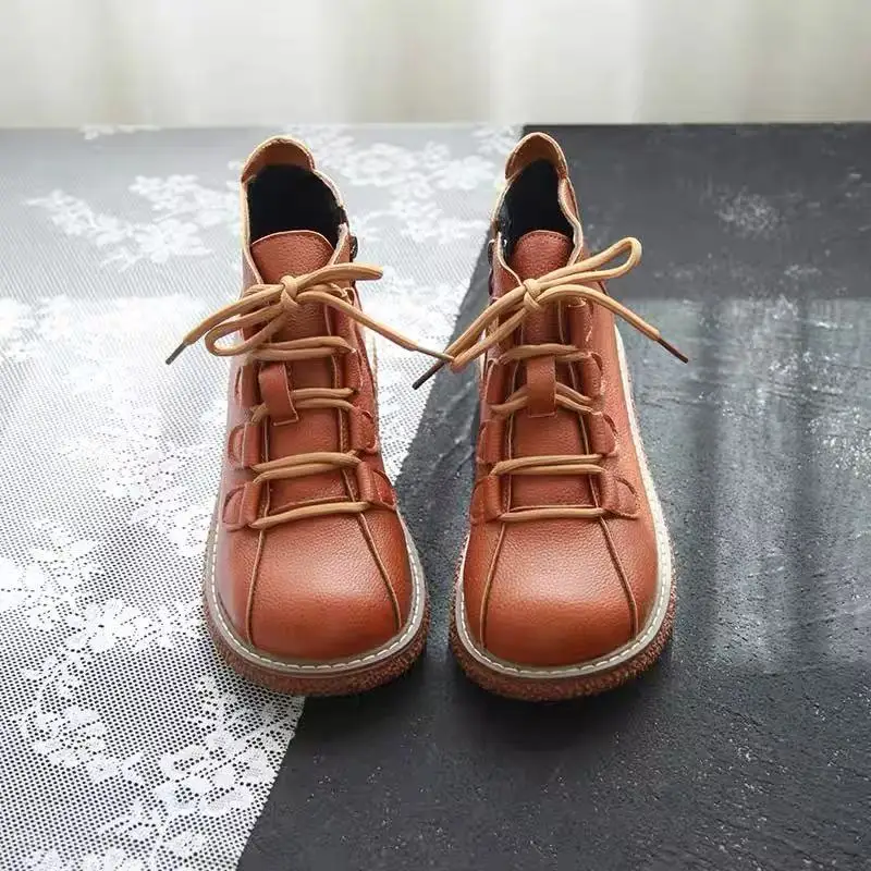 Careaymade-Vintage Lace Up boots women's short boots chimney boots women's big head baby shoes muffin boots women's shoes