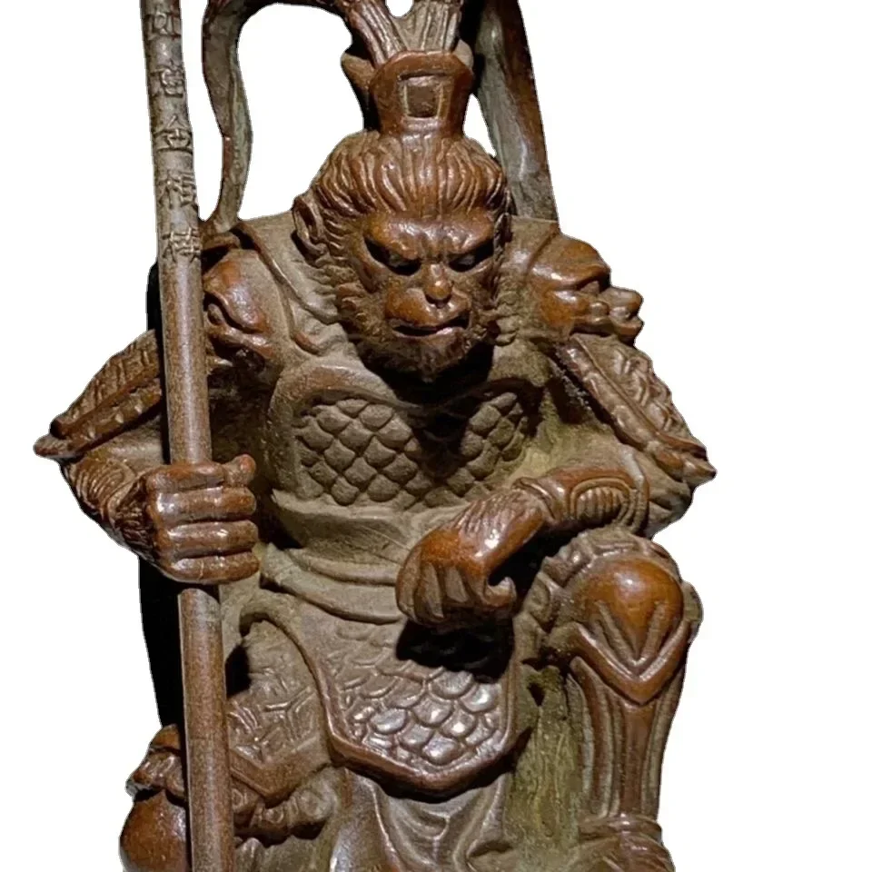 Chinese Myth Copper Sun Wukong Buddha Monkey King Hold Stick Fight Statue Ornaments