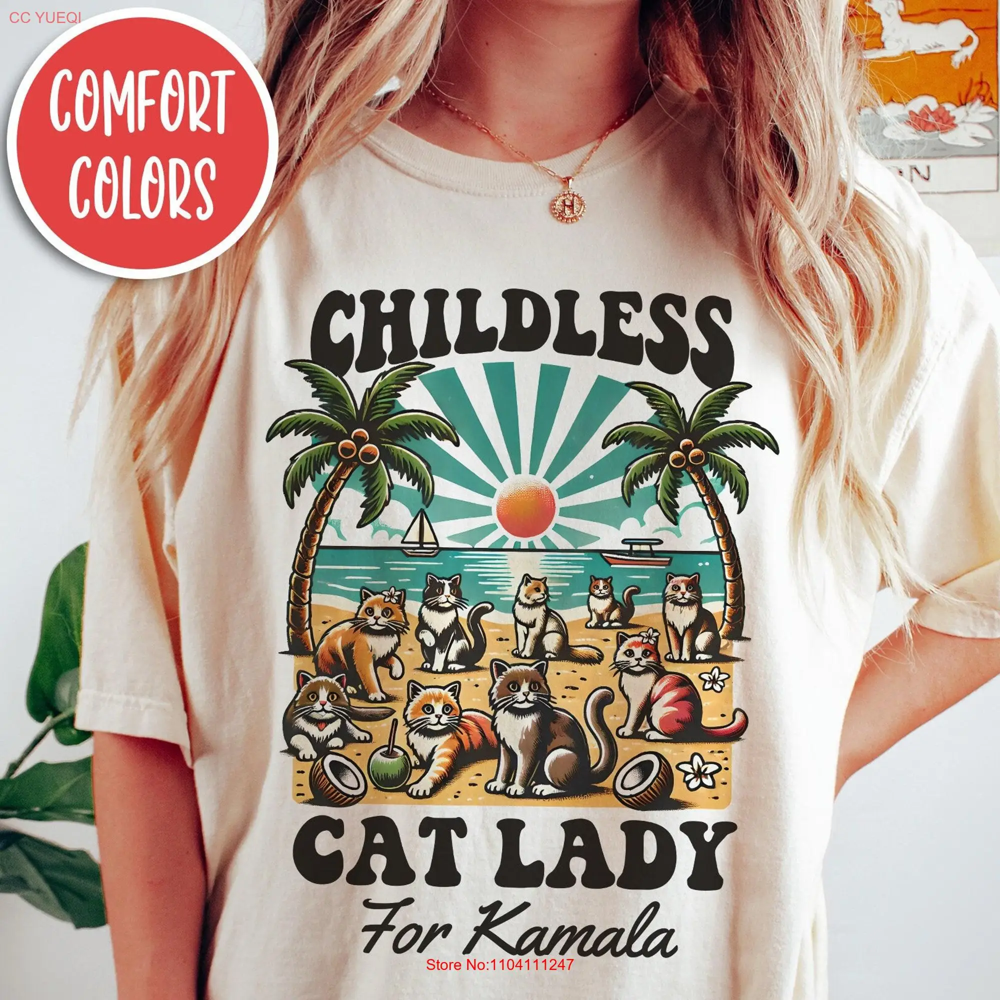 Childless Cat Lady For Kamala T Shirt Madam President Harris 2024 DemocraT Coconut Tree Anti Trump s