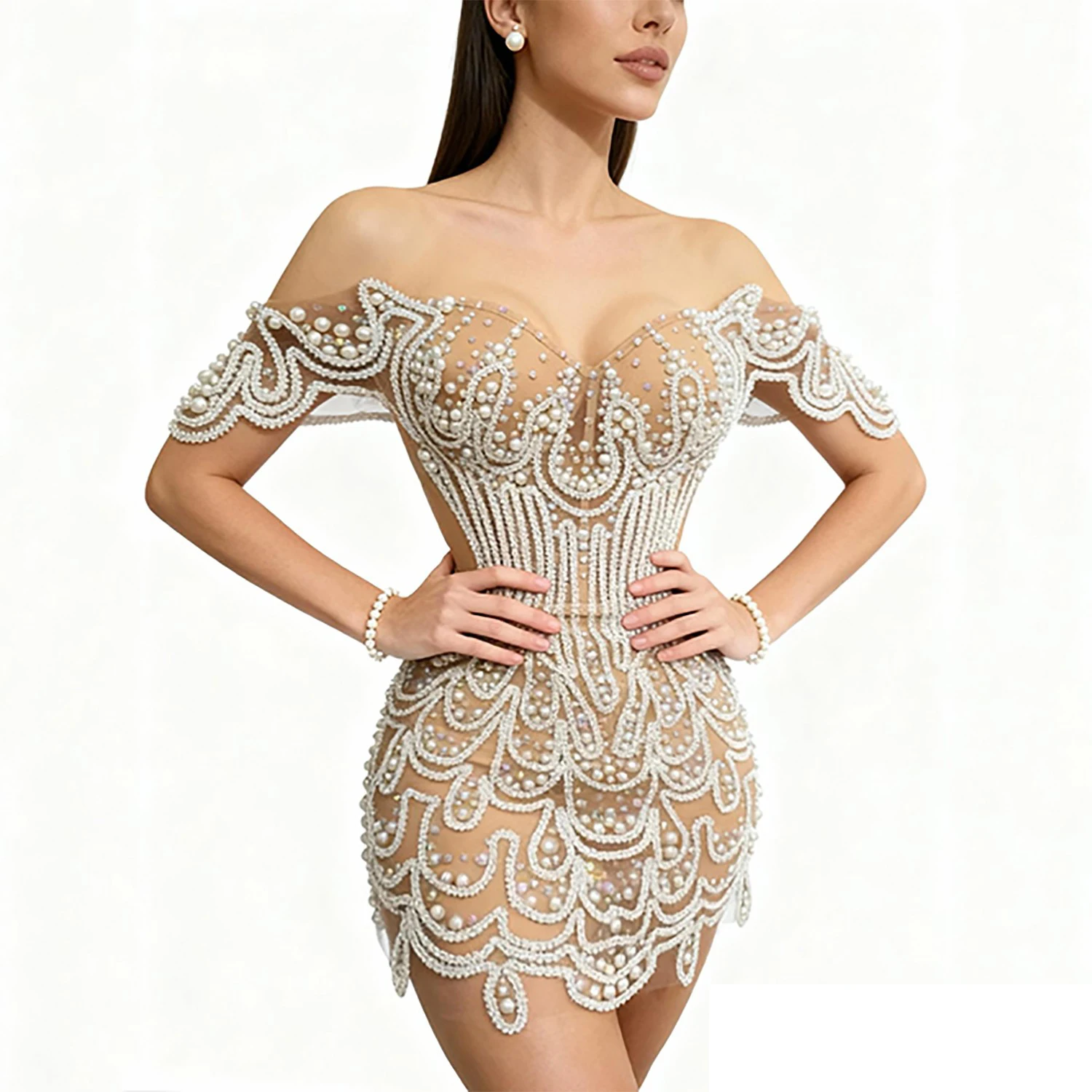 

Diamond Party Outfit luxury Full Pearls Evening Dress Women Performance Catwalk Outfit Bar Nightclub DJ Jazz Dance Costumes Stag