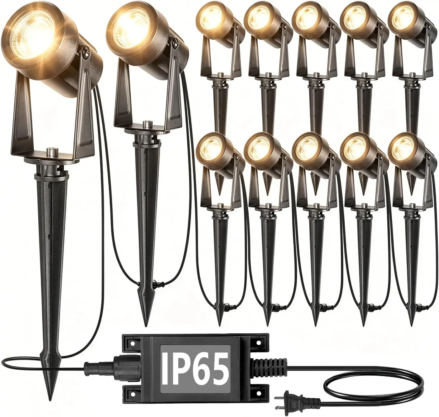 12 pack led spot light kit warm white outdoor landscape lighting ip65 waterproof extendable connects up to 20 heads garden yard