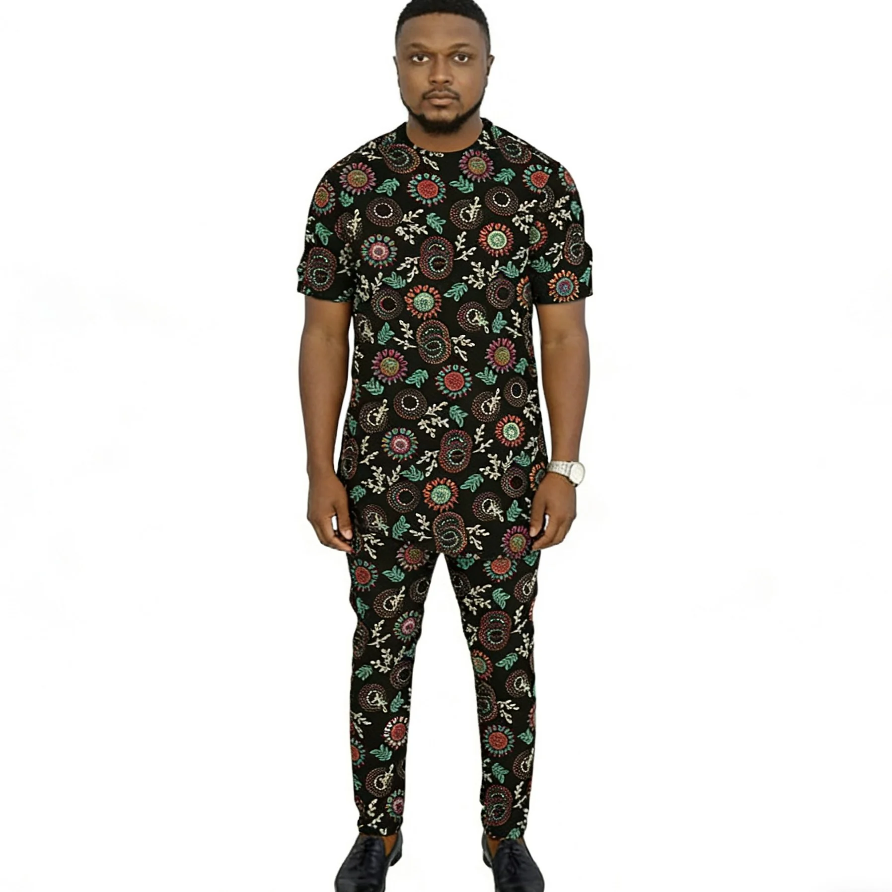 

Men's African Print Short Sleeve Shirt And Trouser Set Ankara Fashion Wedding Formal Outfit Male Customizable Clothing