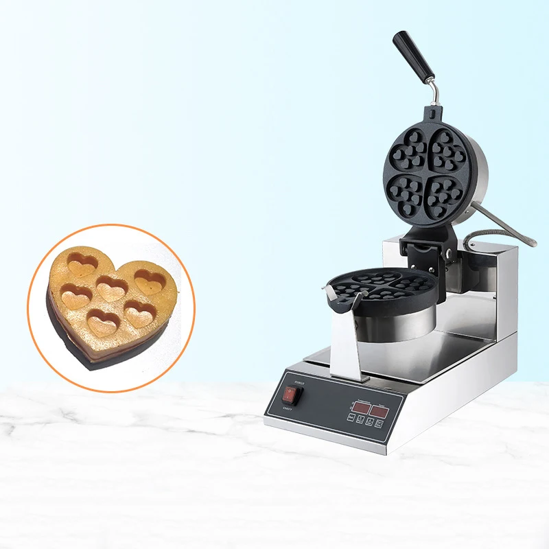 Waffle Machine Commercial Heart-Shaped Plaid Cake Maker Stainless Steel Body Non-Stick Pan Coating Is Durable