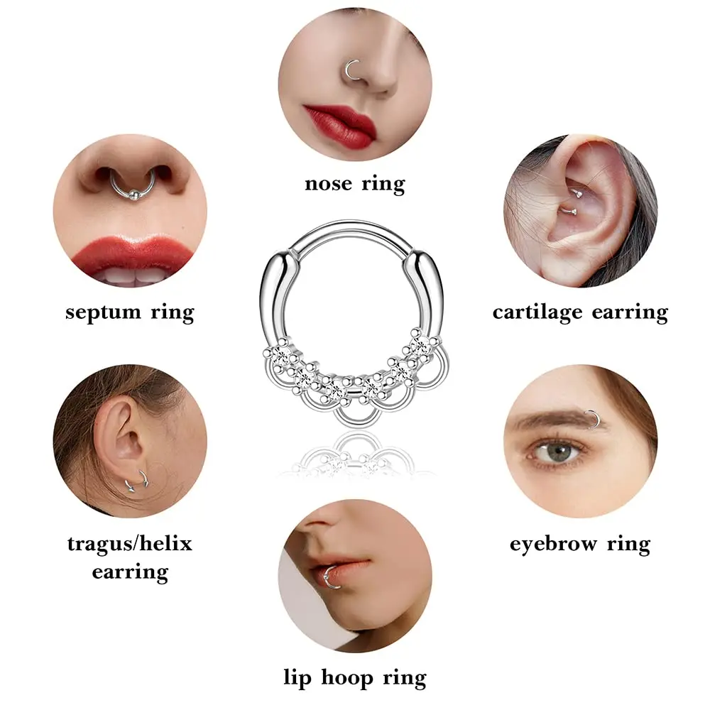 Aço inoxidável Septo Clicker Anel, Cartilagem De Opala, Hélice, Tragus Hoop, Brincos Daith, Anéis De Nariz, Jóias Piercing