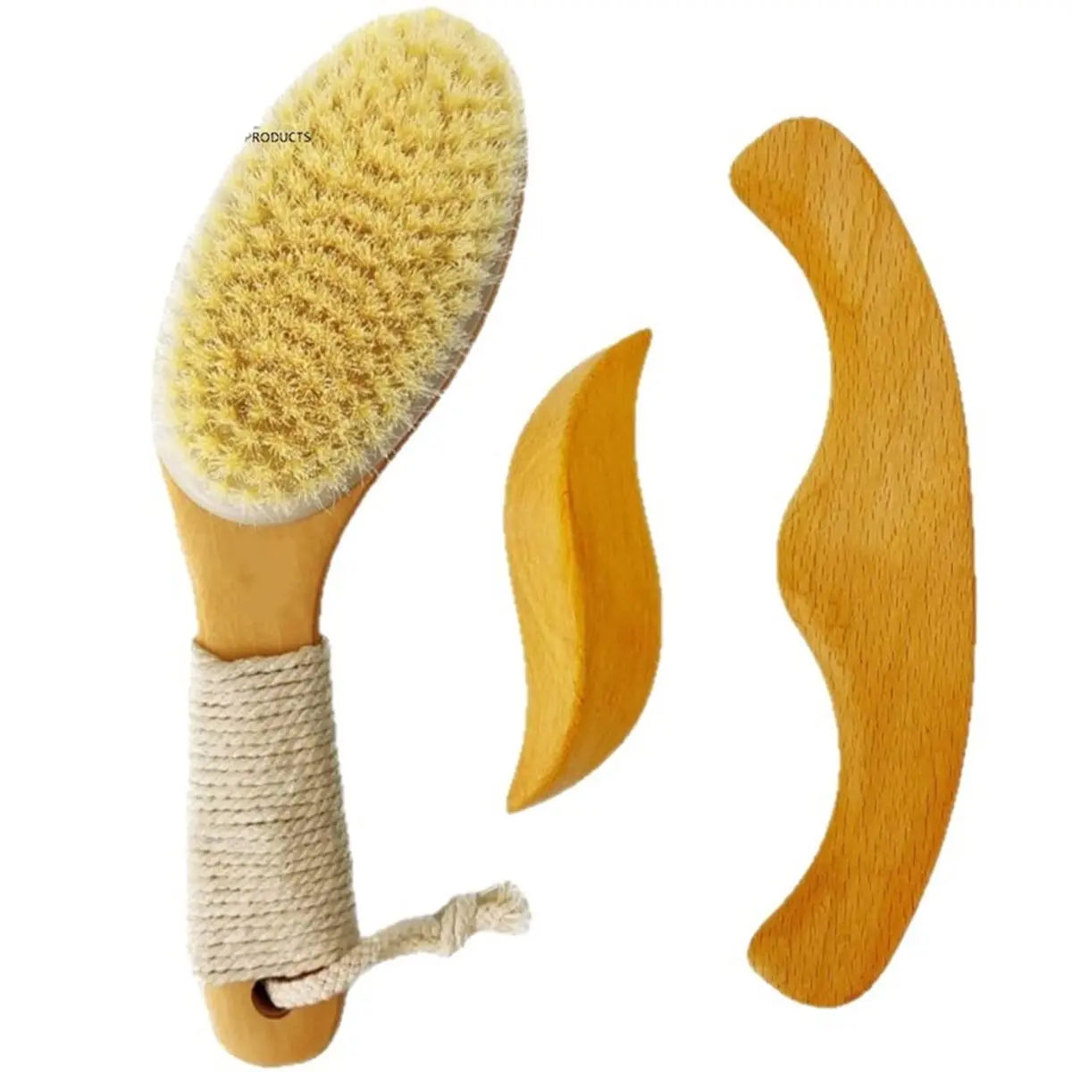 [N84R] Dry Brushing Body Brush for Lymphatic Drainage-Vegan Dry Brush with Contoured Non-Slip Handle+Wood Therapy Massage Tools