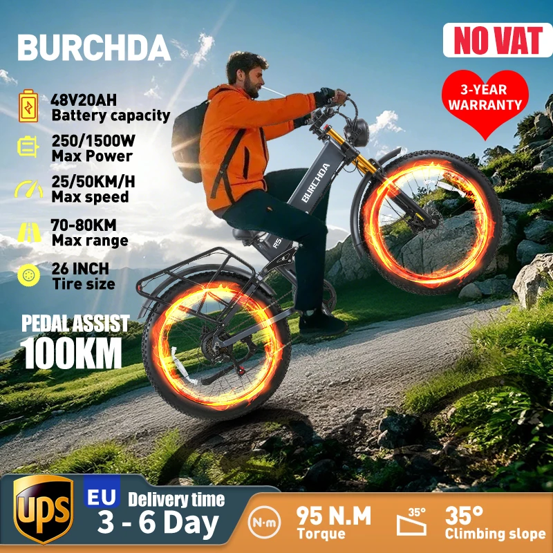 BURCHDA Men'sFoldingMountaineering Electric BicycleR5PRO26Inch,1500W,UrbanMountainE-Bike,High Capacity Li-Po Battery,48V20AH,4.0