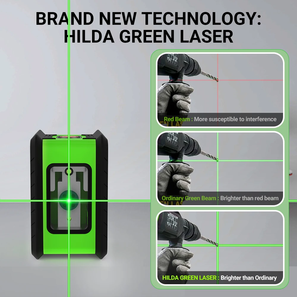 Hilda 2 Mini Lines Laser Level Self Levelling Green Beams Laser Horizontal & Vertical Cross-Line