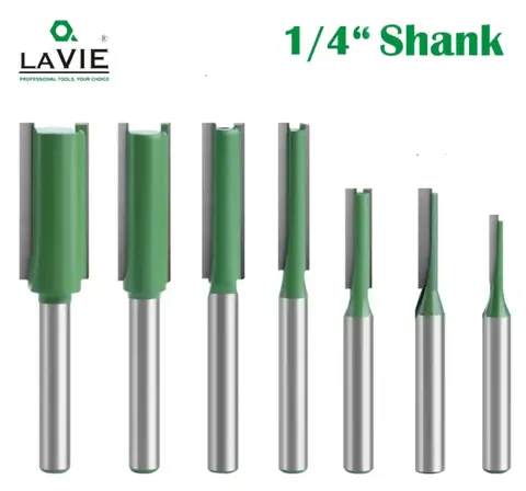 LAVIE 1pc 1/4mm Shank Straight Bit Double Flute Router Bits Milling Cutter For Wood Woodwork Tool C07-002
