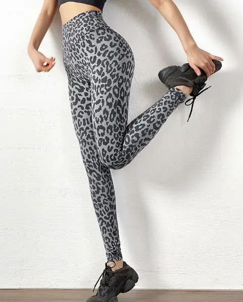 

Sexy personality leopard print sports yoga fitness peach hip high elasticity quick drying tight pants women's clothing