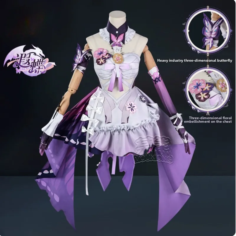 Honkai Star Rail Farfalla Set Cosplay Parrucca Abito Copricapo Elysia Amphore Nuova Pelle Vestito Costume da Festa di Halloween per Donna