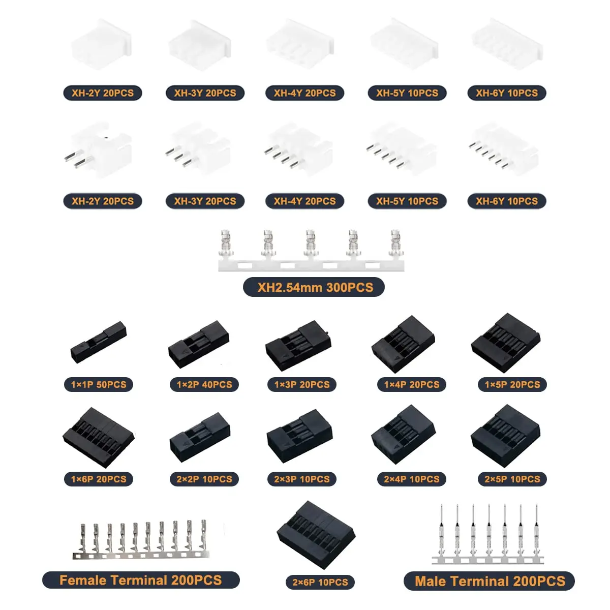 1080PCS Dupont/JST-XH Terminais Kit 2In1Terminais Variedade Kit Habitação e Cabeças de Pino Masculino/Feminino Conectores Plug Set