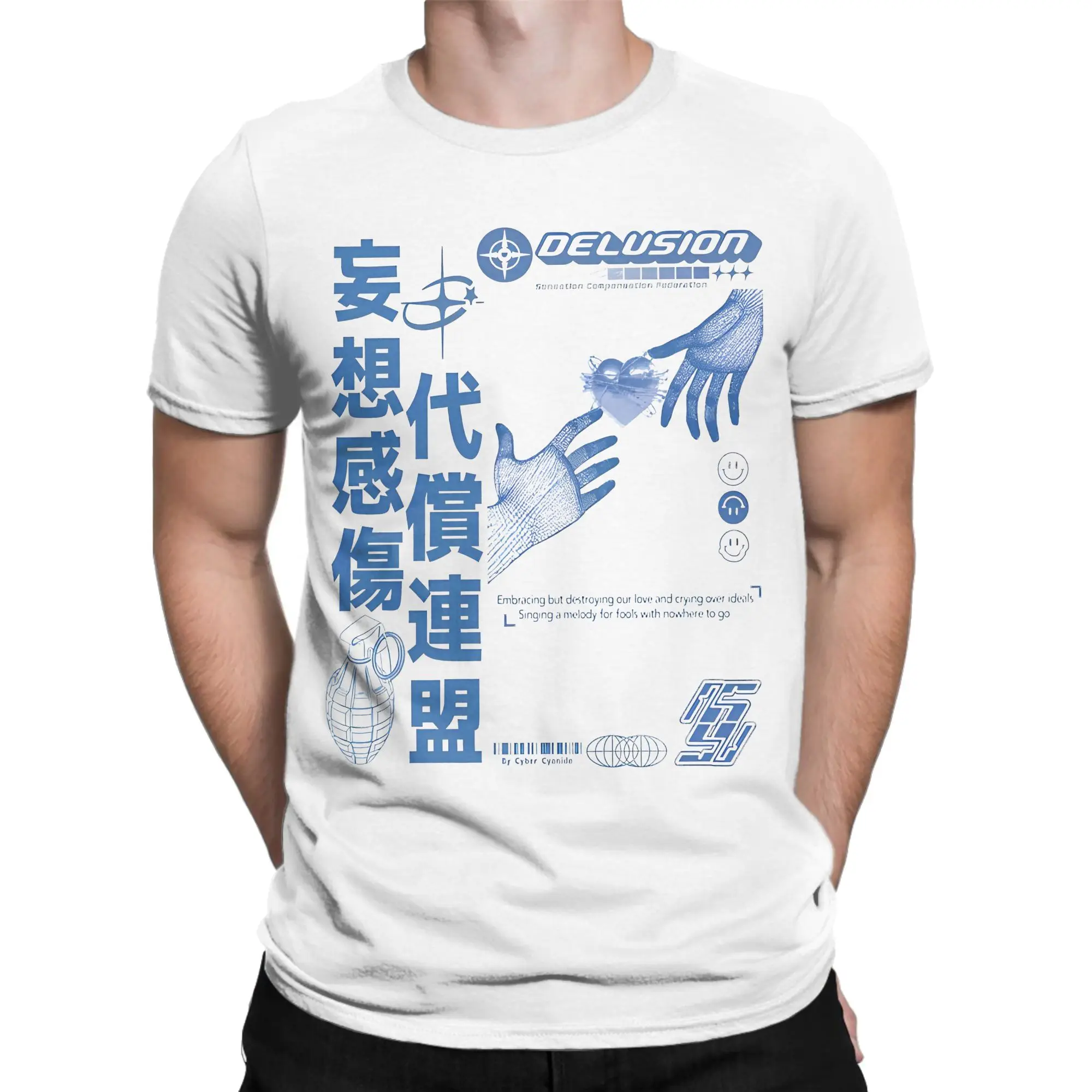 Men Cybercore Y2k Delusion Sensation Compensation Federation T Shirt frutiger aero Cotton Tops Round Collar Tees Printed T-Shirt