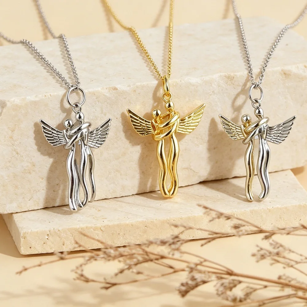 Embrace the angel wing necklace woman, the ancient golden light luxury and advanced sense, convey love and kindness