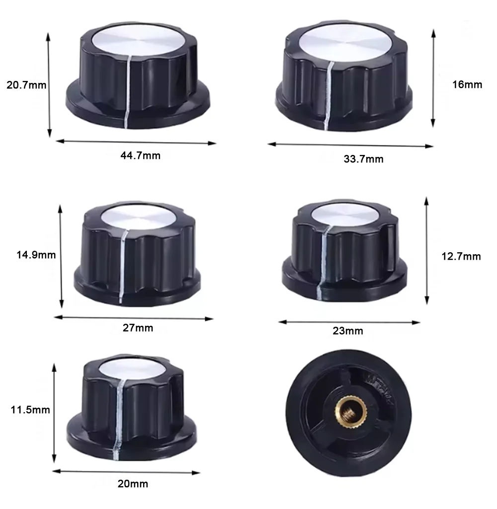 1pcs Potentiometer Knob Kit for Hole 6mm Dia MF-A01 MF-A02 MF-A03 MF-A04 MF-A05 Rotary Switch Knobs Caps Instrument DIY Parts