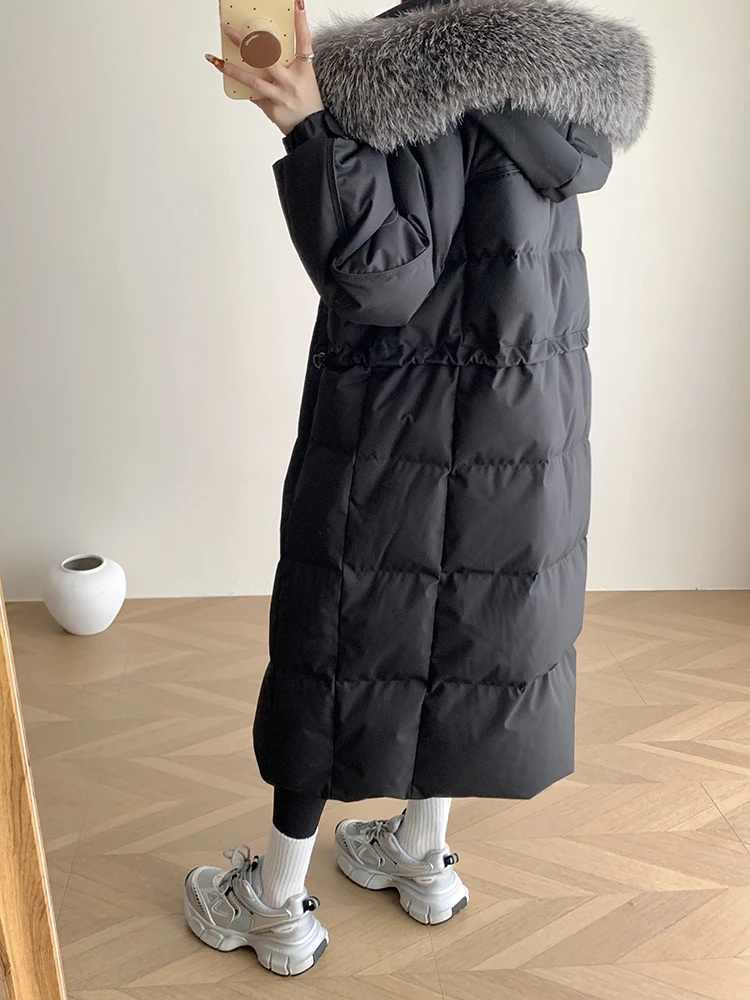 Mulheres inverno quente real natural prata gola de pele de raposa branco ganso para baixo jaquetas ao ar livre puffer casaco grosso feminino outwear