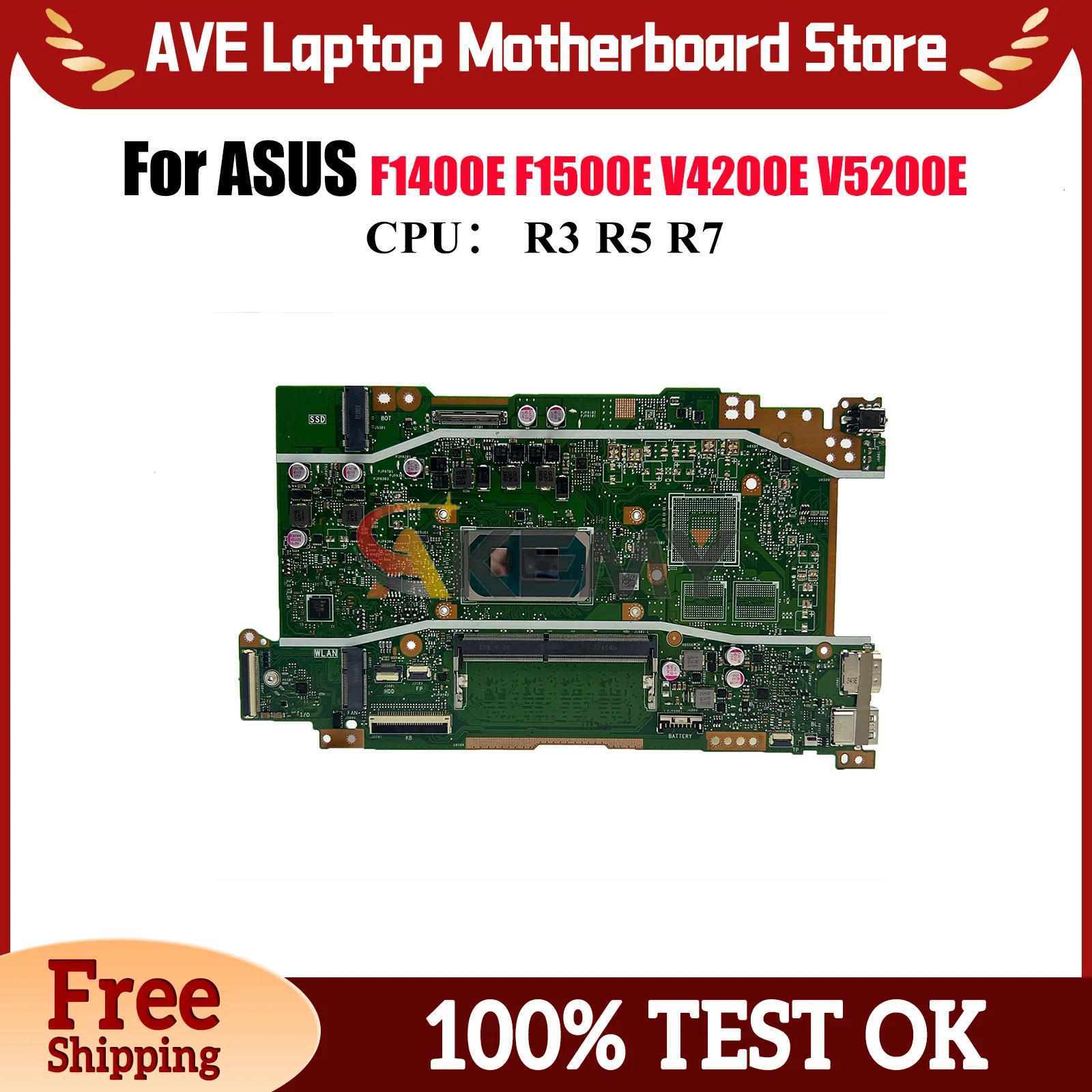 

X515EA Laptop Motherboard For ASUS VivoBook F1400E V5200E X515E V4200E X515EA X515EQ F1500E X515EP Mainboard With R3 R5 R7 CPU