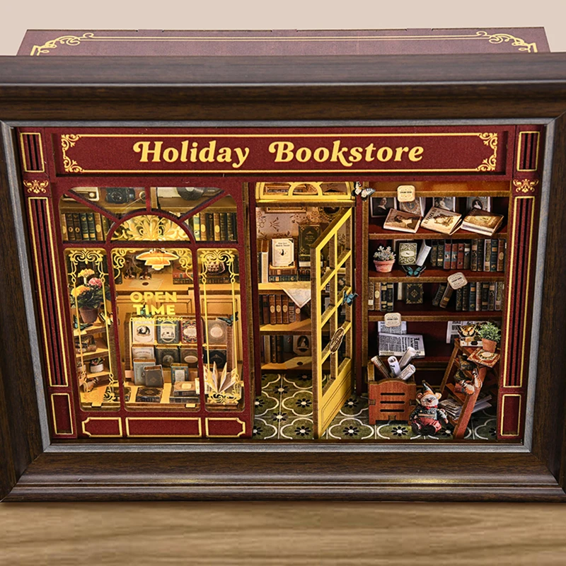 3D Holz Puzzle Puppenhaus DIY Buch Nook Kit Foto rahmen ornament Modell Buchstütze Gebäude Hause Dekoration Für Weihnachten Geburtstag Geschenk