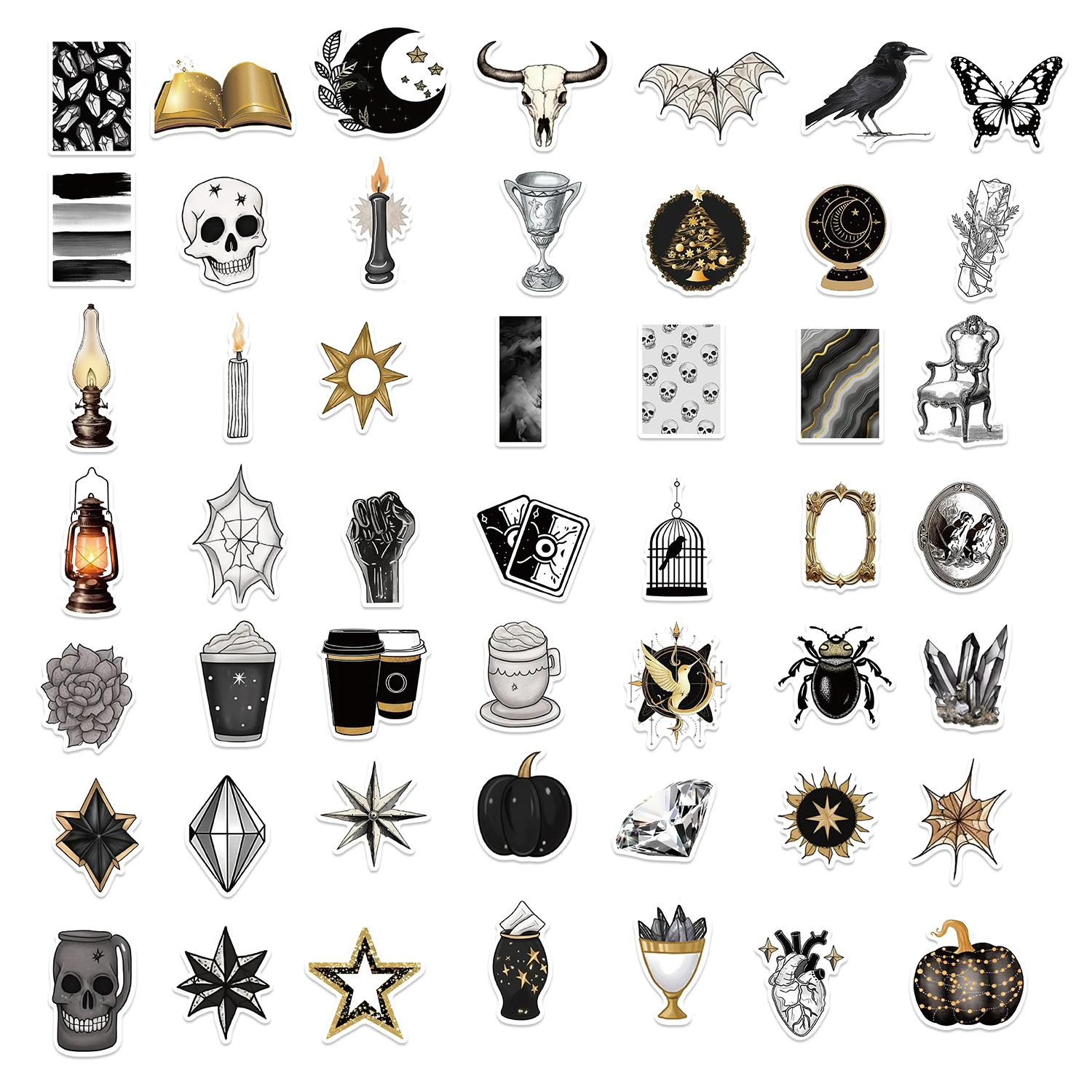 50PCS Gothic Gold Sticker PVC Decoration For Scrapbooking Aesthetic Children Korean Stationery School Supplies for Kids Stickers