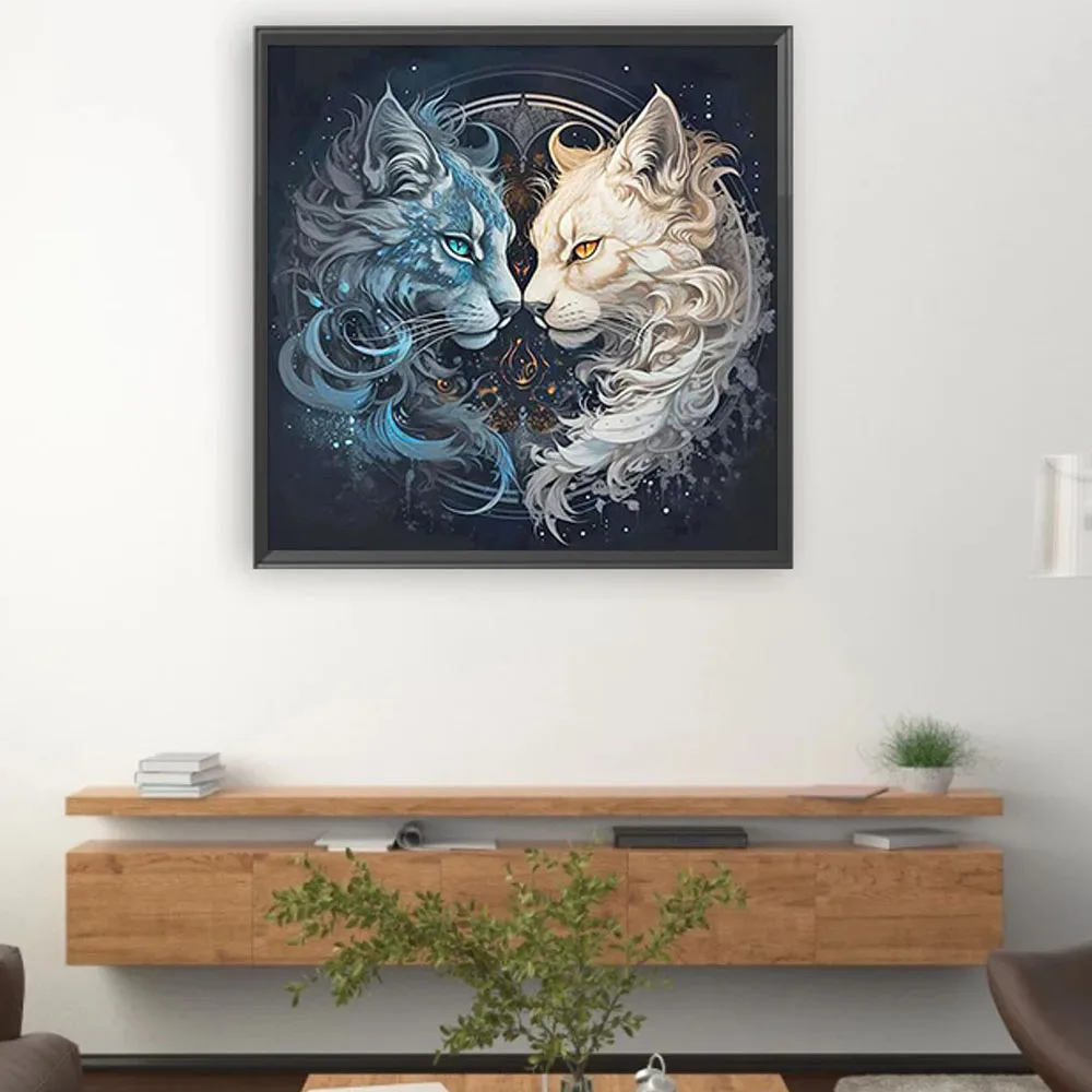 Mosaic Embroidery Kit 5D DIY Diamond Painting Yin-Yang Cat Cross Stitch Full Square Round Diamond Animals Art Home Decor