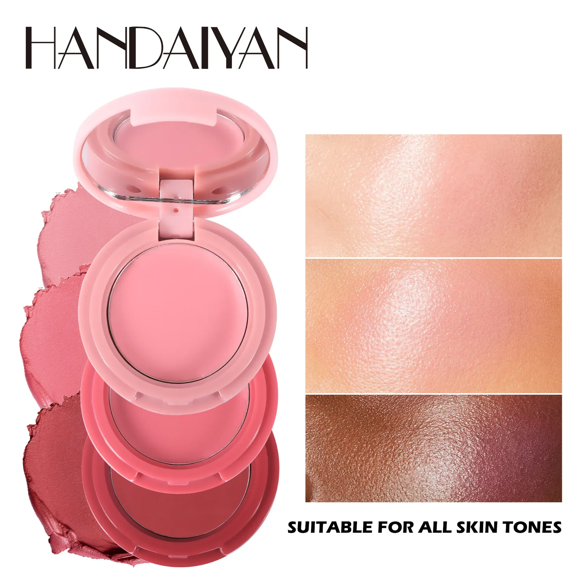 HANDAIYAN 3-in-1-Rouge-Puder, matte Textur, langanhaltender Halt, Make-up, multifunktional, 3-Farben-Rouge, einfach aufzutragen, modische Kosmetik