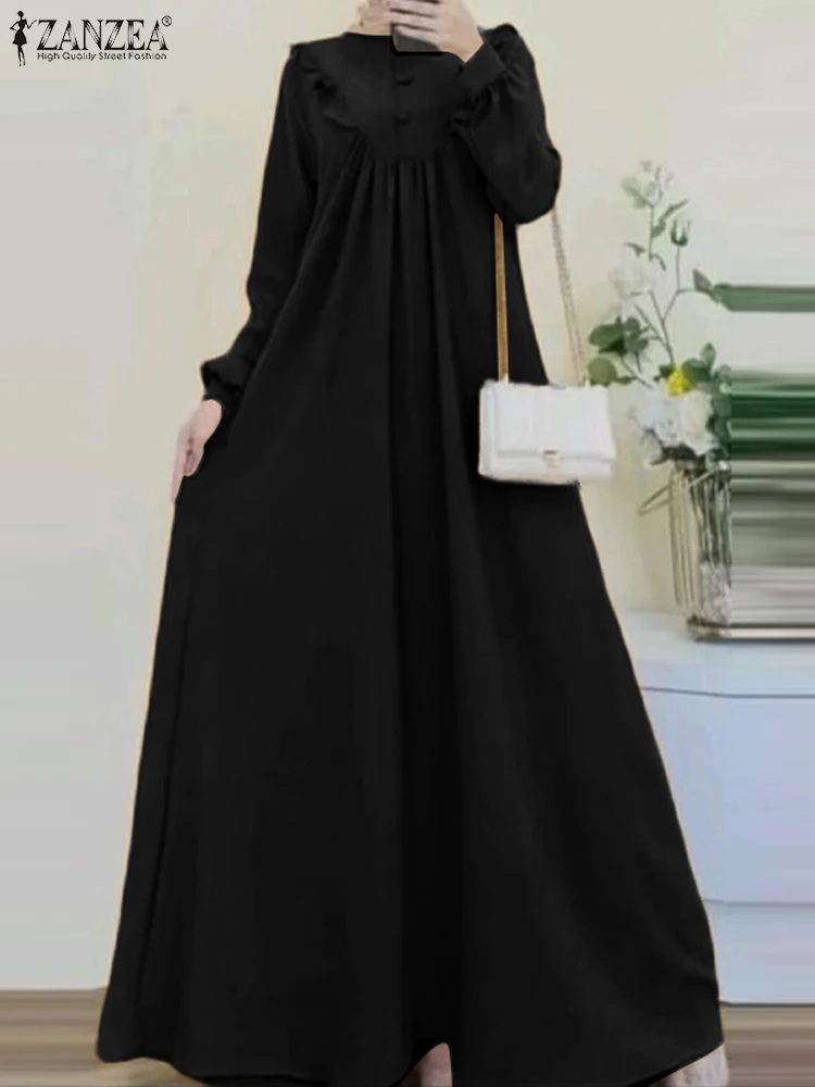 

ZANZEA Fashion Long Sleeve Muslim Abaya Dress Women Spring Ruffles Sundress Robe Femme Casual Eid Mubarek Ramadan Vestido Kaftan