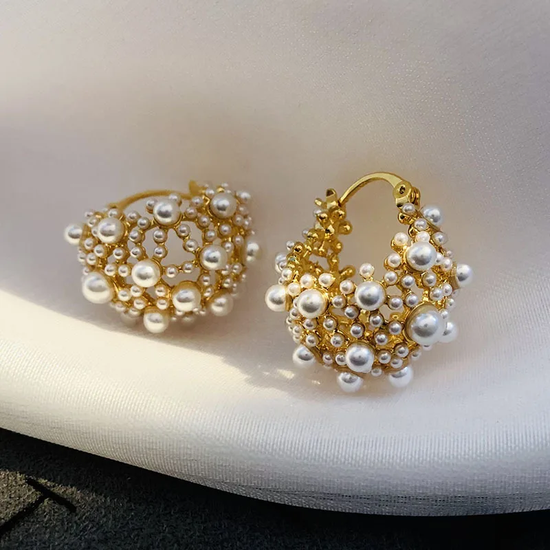 Kshmir Metal Pearl Irregular Earrings For Women Fashion Elegant Vintage Jewelry Wedding Accessory Gifts New 2024