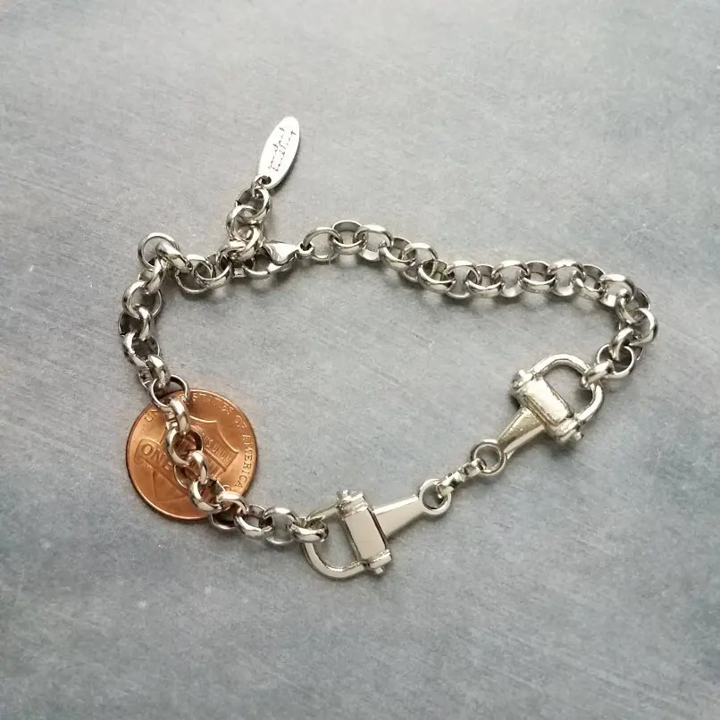 

Stainless Steel Horseneck Buckle Bracelet Equestrian Stirrup Jewelry Snaffle English Riding Horsebit Snafflebit Charm Bracelet