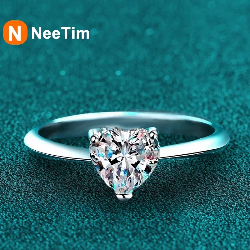 

NeeTim 2ct Moissanite Ring for Women 925 Sterling Silver Heart Shape Band Diamond Wedding Party Luxury Rings with Certificate