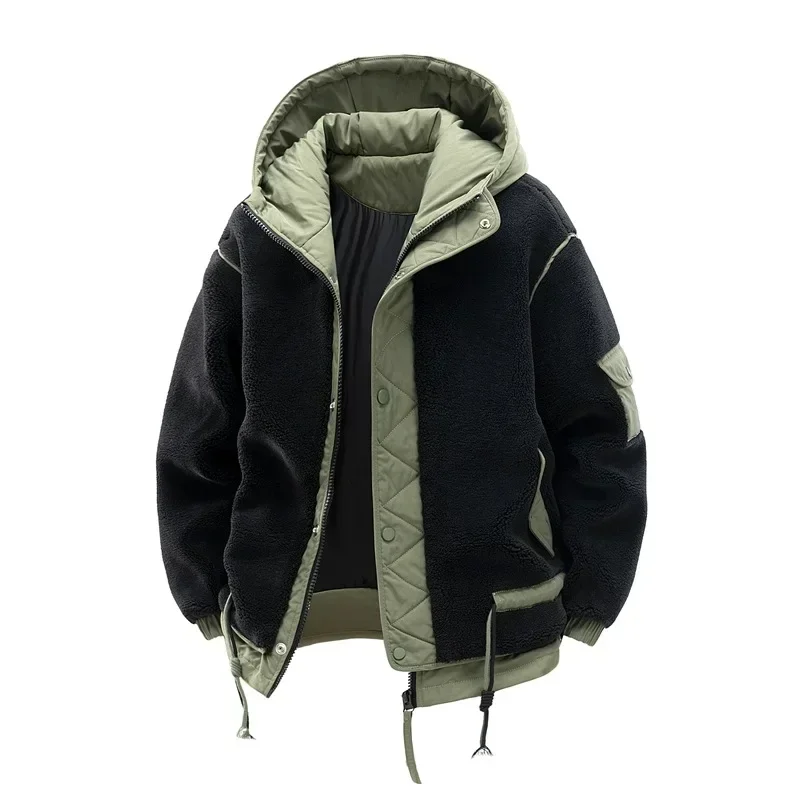 

2025.Men's New Fashion Winter Coats Parkas Casual Trendy Loose Thicken Polar Fleece Spliced Quilted Jacker