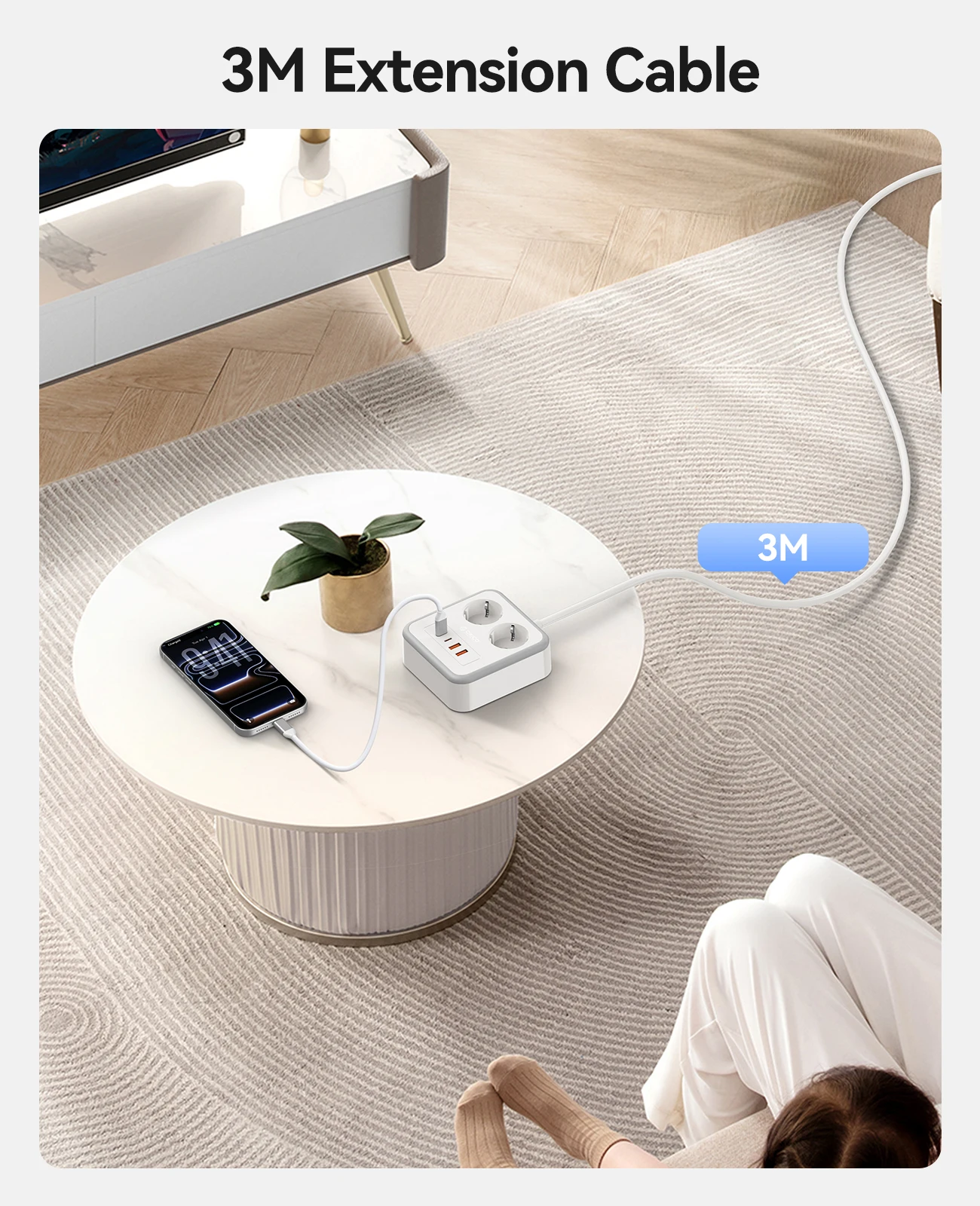

ORICO Desktop Square Power Strip PD20W Fast Charge 1.5M 3M Extension Power Cord Type C USB A Charging Station EU Plug Adapter