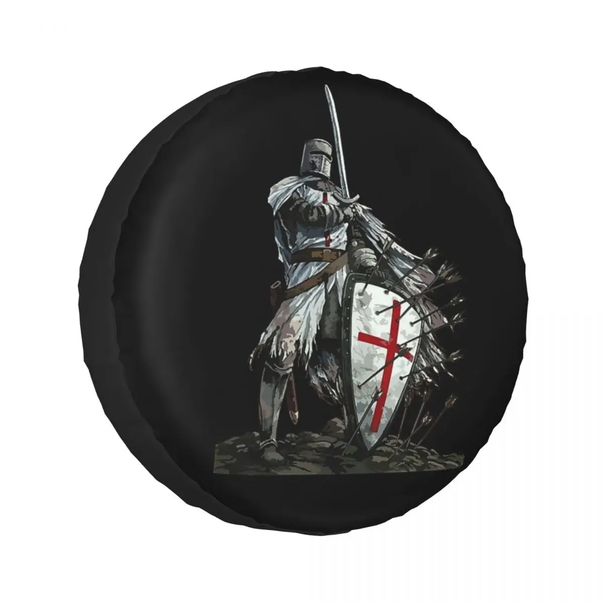 

Custom Templar Shield Cross Knights Templar Spare Tire Cover for Car Trailer 4x4 Wheel Protector Covers 14" 15" 16" 17" Inch