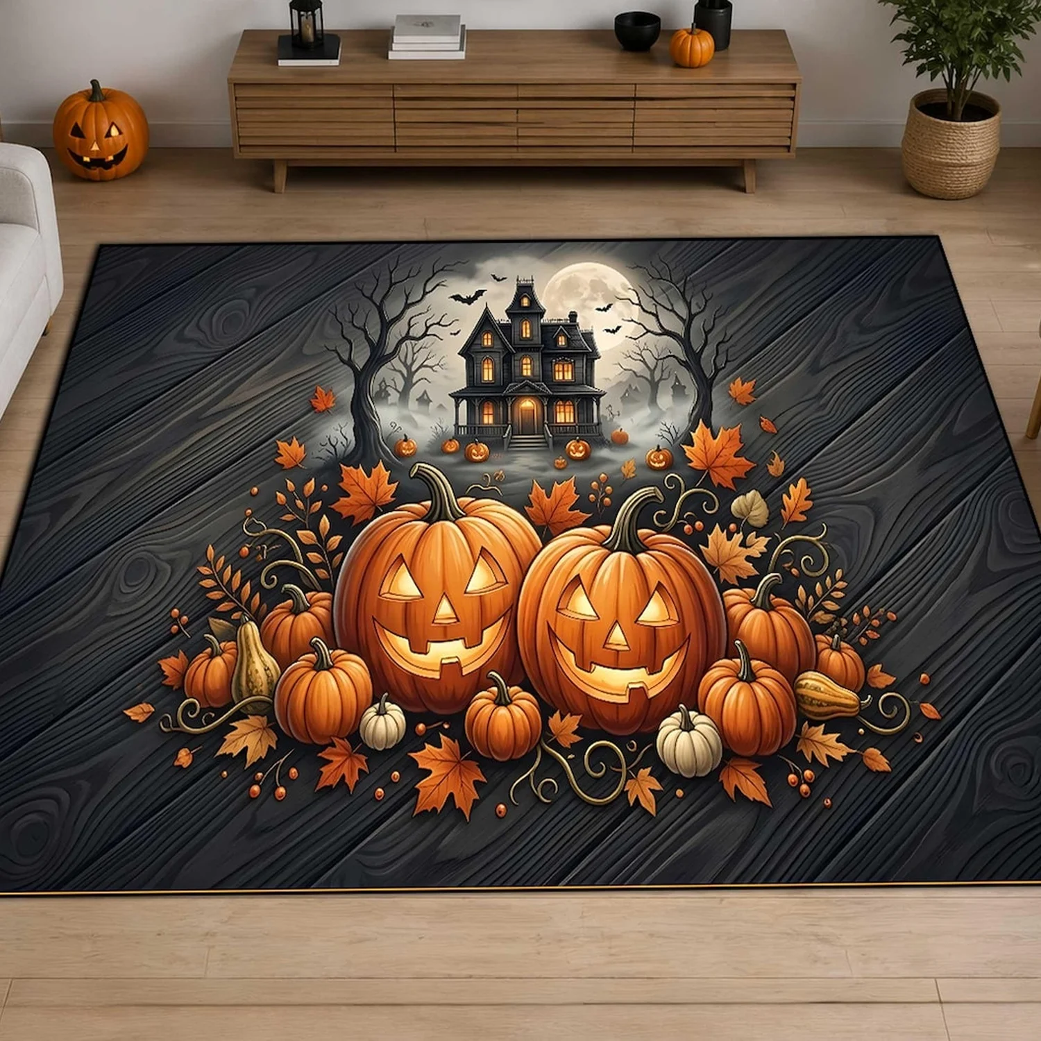 Haunted House with Jack-O’-Lanterns Rug