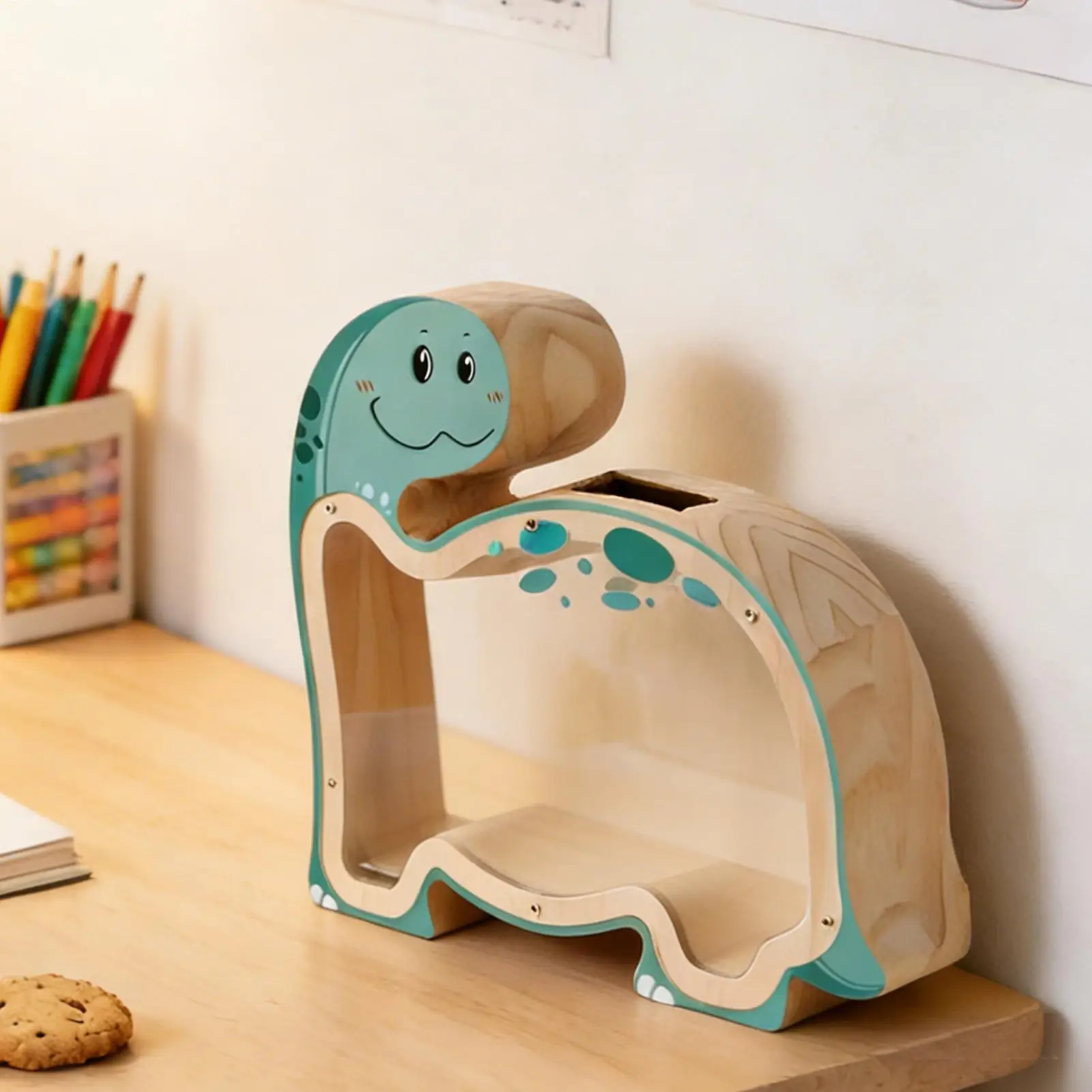 Coin Bank Wooden Dinosaur Safe Cash Box Coin Jar for Boys Girls Child Room Bedroom Nursery Shelf Home Decor Bookshelf