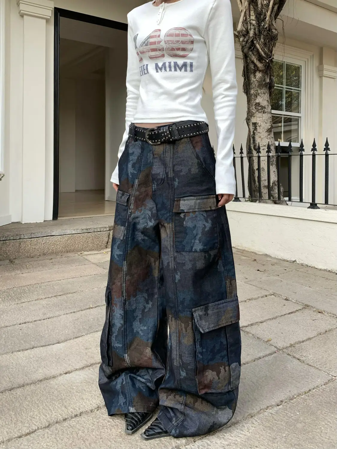 

American Vintage Streetwear Camouflage Cargo Jeans Women 2000s Clothes Y2k Pants Baggy Harajuku Fashion Women's Denim Pant Woman