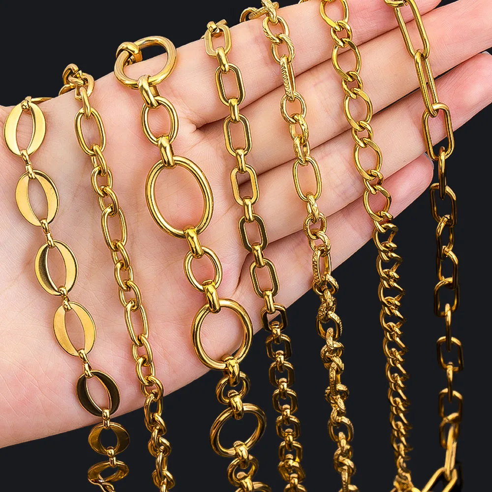 

1M Stainless Steel Gold Chain Large Heavy Oval Chunky Knot Hip Hop Punk Link Chain DIY Jewelry Making Necklaces Bracelets Chains