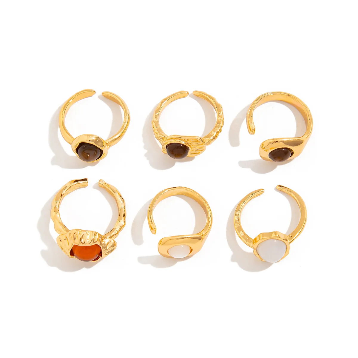 Imitation Pearl Ring Shape Gold Color Adjustable Rings Set for Women Flower Lava Design Open Rings Set Fashion Jewelry Accessory