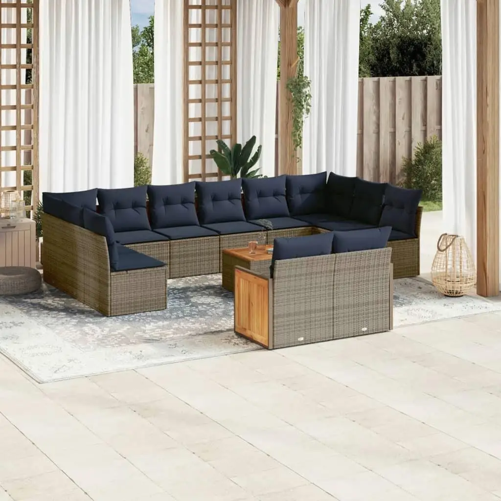 

12 Piece Outdoor Patio Sofa Set with Cushions Gray Rattan Furniture Garden Lounge Sectional