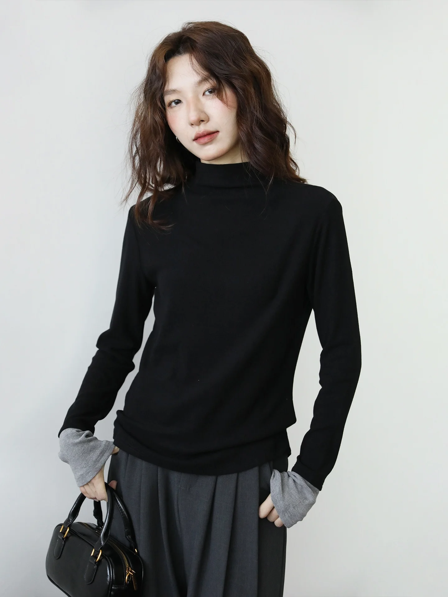 

Футболка Bla Splice для похудения Long Sve Base irt Thiened Design f Внутренняя одежда с высоким воротником Ladies Faion