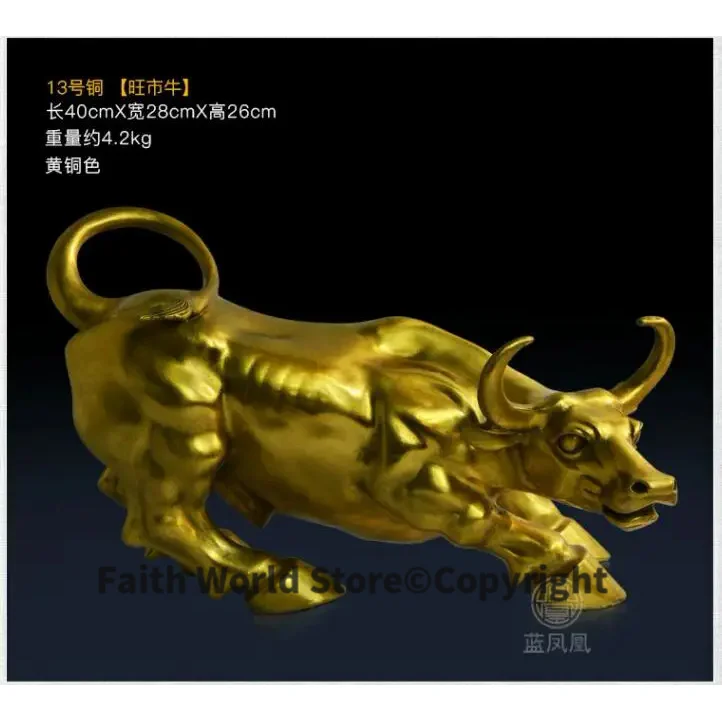 40CM LARGE # Office home-efficacious Talisman Money Drawing COW Business stock-market Golden Charging bull Mascot statue