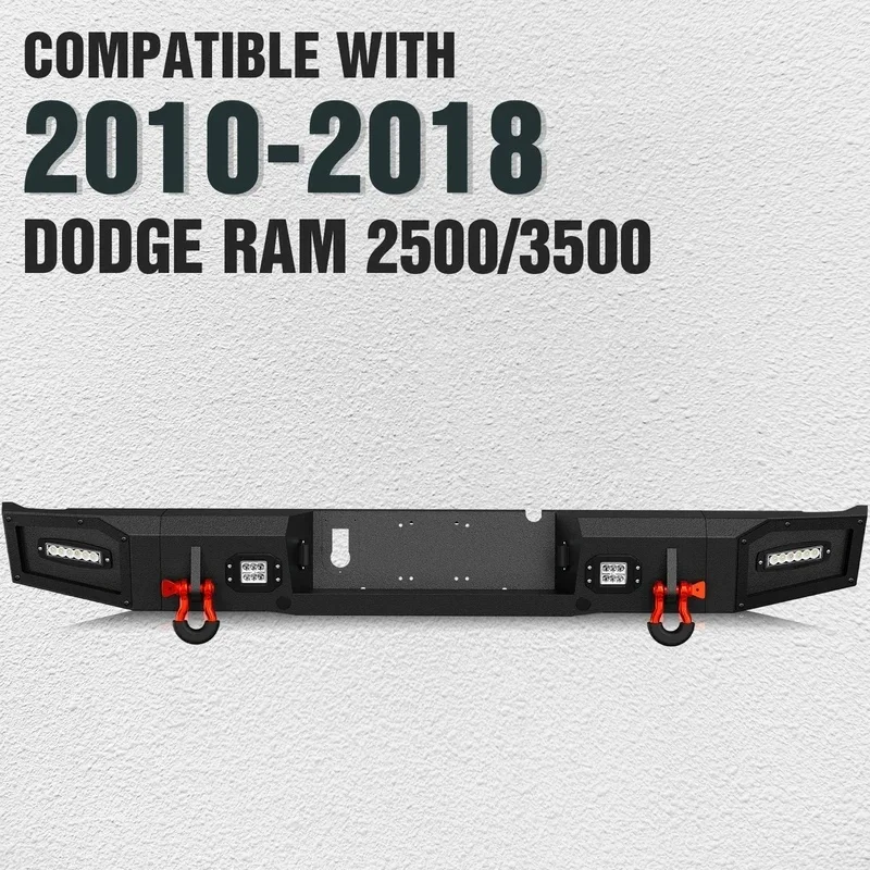 Hot Selling Textured Black Rear Bumper With Sensor Hol, License Plate Lights & 4.-Ton D-Rings, Offroad Exterior Accsori