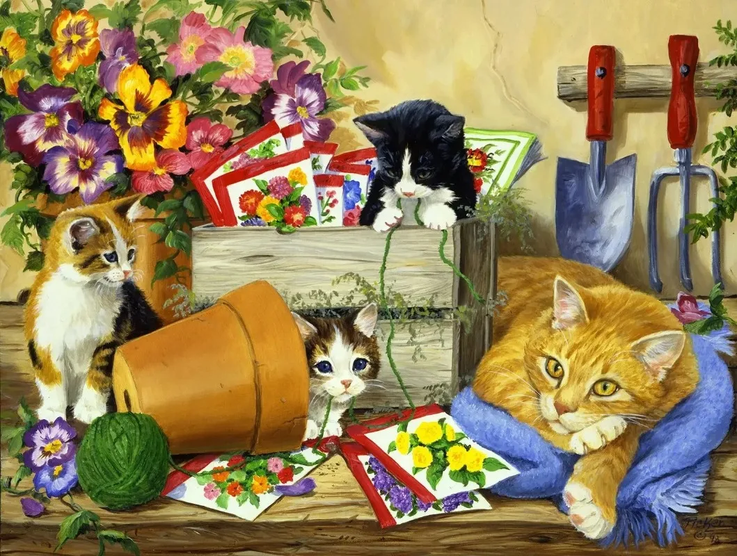 46*28cm Jigsaw Puzzles 500 Pieces Paper Animal Oil Painting Art Decompression Kids Toys for Adults Family Games Flower Cat