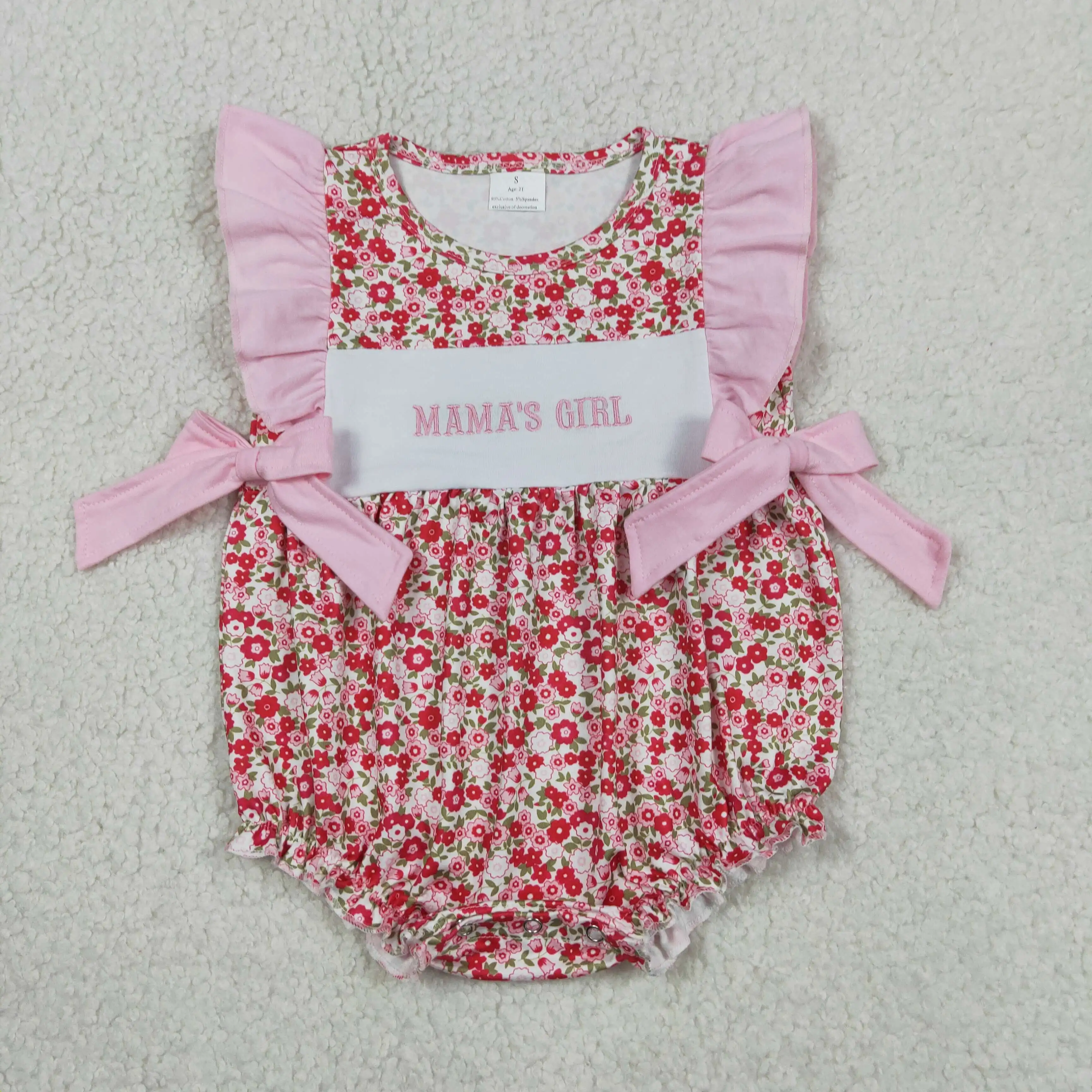 Wholesale Toddler Kids Embroidery Bows Floral Clothes Newborn Short Sleeves Mama's Romper Baby Girl Children Summer Clothing