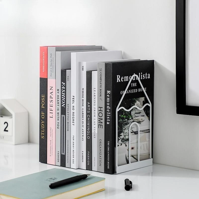 House Shape Metal Bookend Minimalist Hollow Iron Book Holder Desk Library Office Book Support Decor