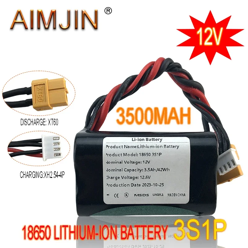 

AIMJIN 3S1P 12V 3.5Ah 12.6V High Capacity UAV Rechargeable Li-ion Battery for Various RC Airplane Drone Quadrotor XH2.54-4P XT60